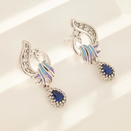 Silver Blue Zircon Phoenix Earrings