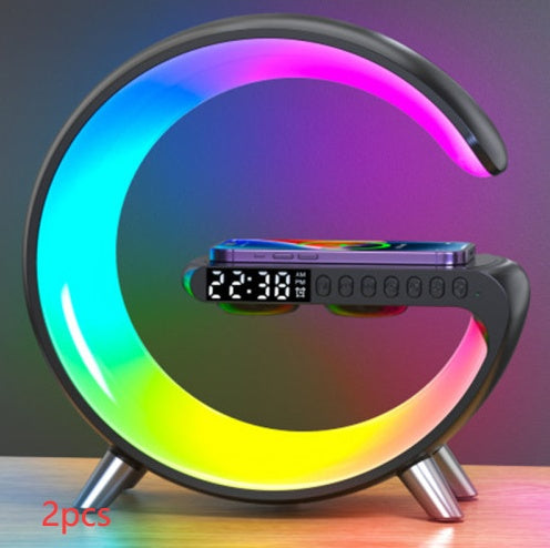 Modern G-Shaped LED Atmosphere Lamp – Bluetooth Speaker & Wireless Charger with App Control