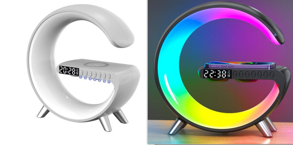 Modern G-Shaped LED Atmosphere Lamp – Bluetooth Speaker & Wireless Charger with App Control