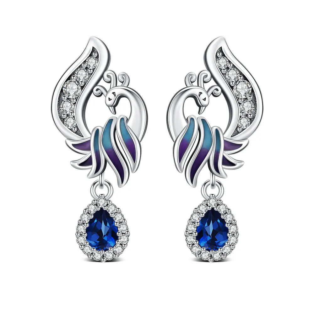Silver Blue Zircon Phoenix Earrings