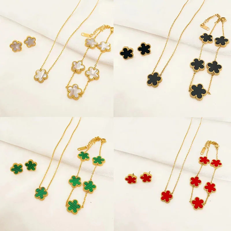 Elegant Flower Design Necklace Bracelet Stainless