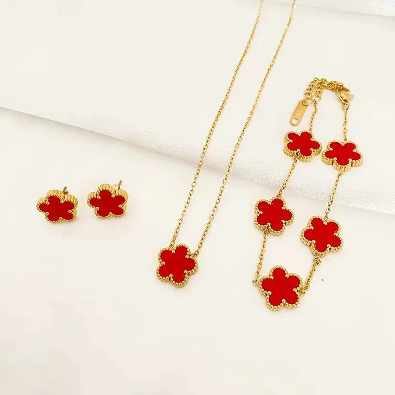 Elegant Flower Design Necklace Bracelet Stainless