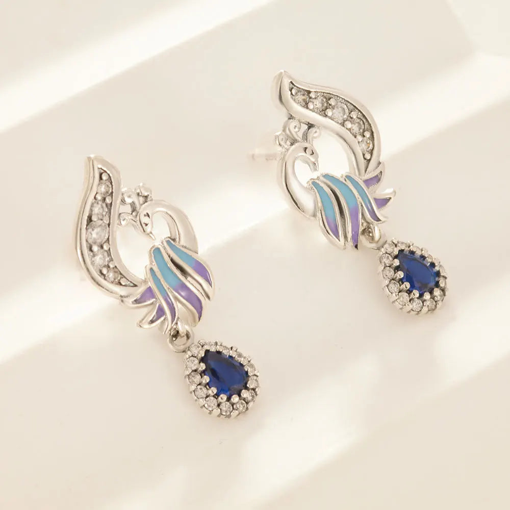Silver Blue Zircon Phoenix Earrings