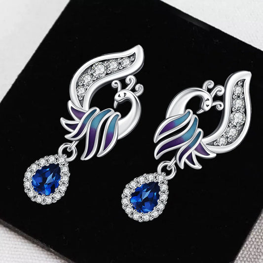 Silver Blue Zircon Phoenix Earrings