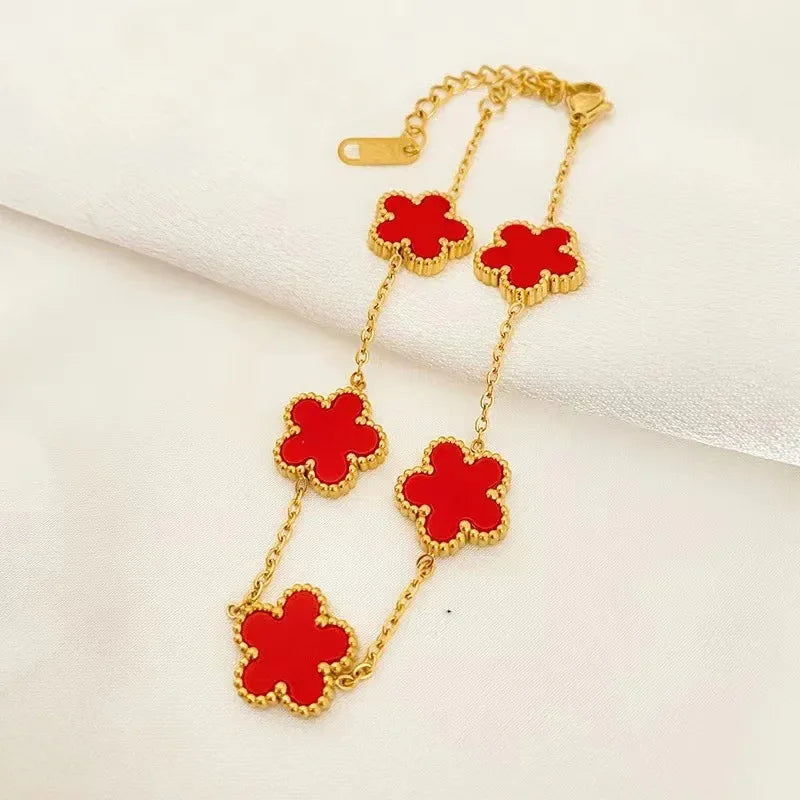 Elegant Flower Design Necklace Bracelet Stainless